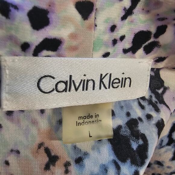 Calvin Klein sleeveless blouse with a tie neck and multi-color abstract print - Picture 4 of 7